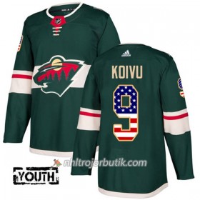 Barn Ishockey Minnesota Wild Tröja Mikko Koivu 9 Adidas 2017-2018 Grön USA Flag Fashion Authentic